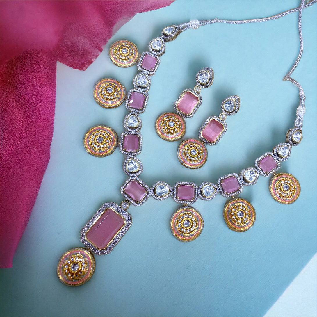 Elia Pink Fusion Necklace Set - Pirohee by parul sharma