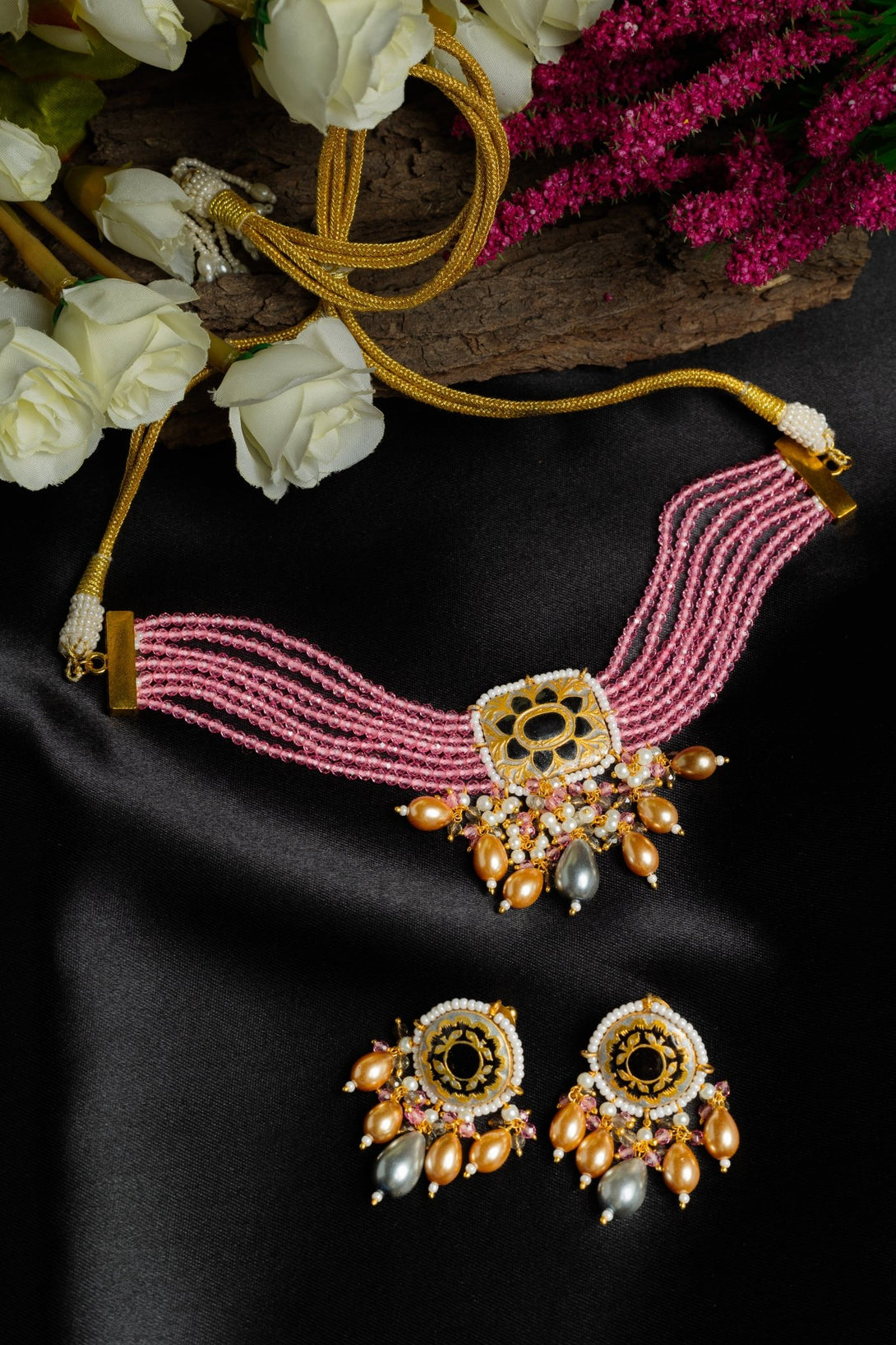 Enticing Carnation Pink Necklace Set - Pirohee by parul sharma