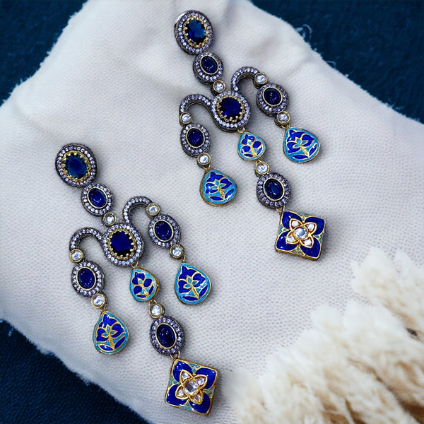 Fusion Elegance: Meenakari & AD Blue Earrings - Pirohee by parul sharma