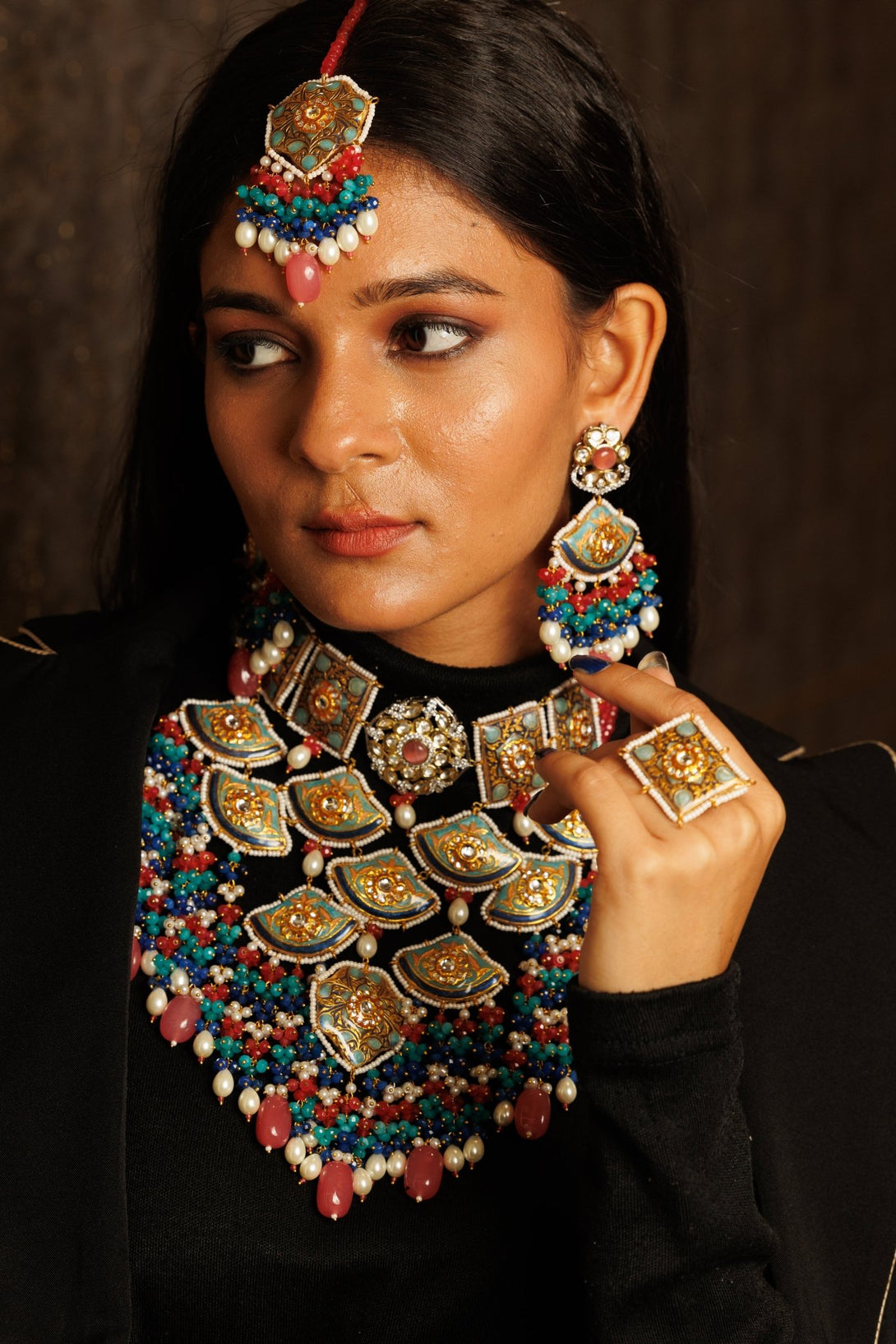 Inaayat Blue Meenakari Bridal Necklace Set - Pirohee by parul sharma