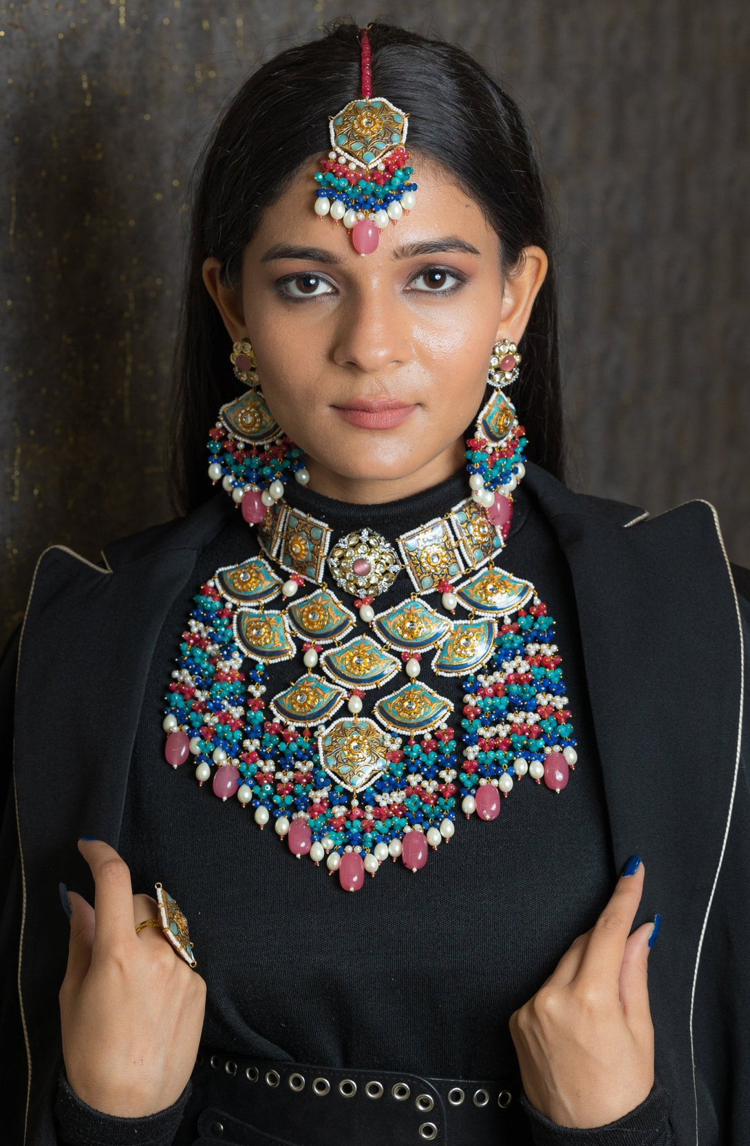 Inaayat Blue Meenakari Bridal Necklace Set - Pirohee by parul sharma