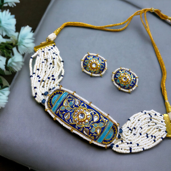 Iqra Blue Meenakari Choker Set - Pirohee by parul sharma