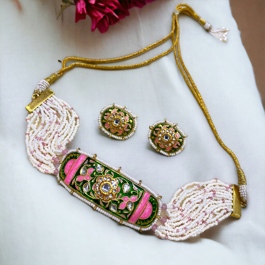 Iqra Green Meenakari Choker Set - Pirohee by parul sharma