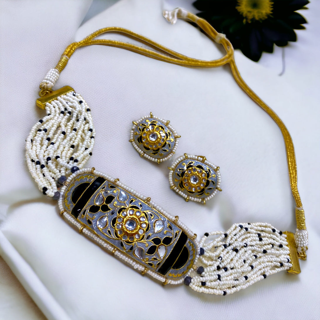 Iqra Grey Meenakari Choker Set - Pirohee by parul sharma