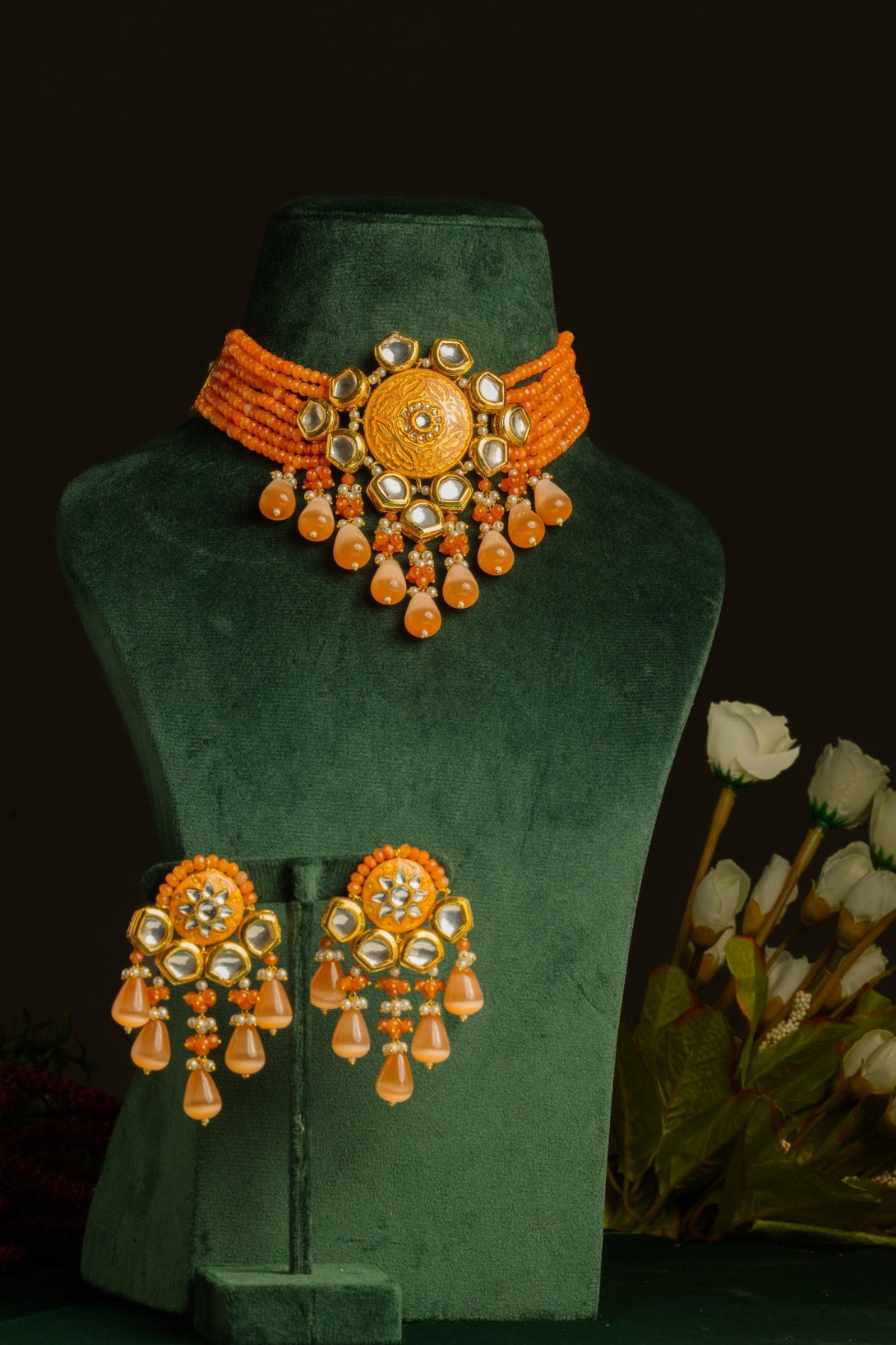 Kashish Coral Kundan Necklace Set - Pirohee by parul sharma