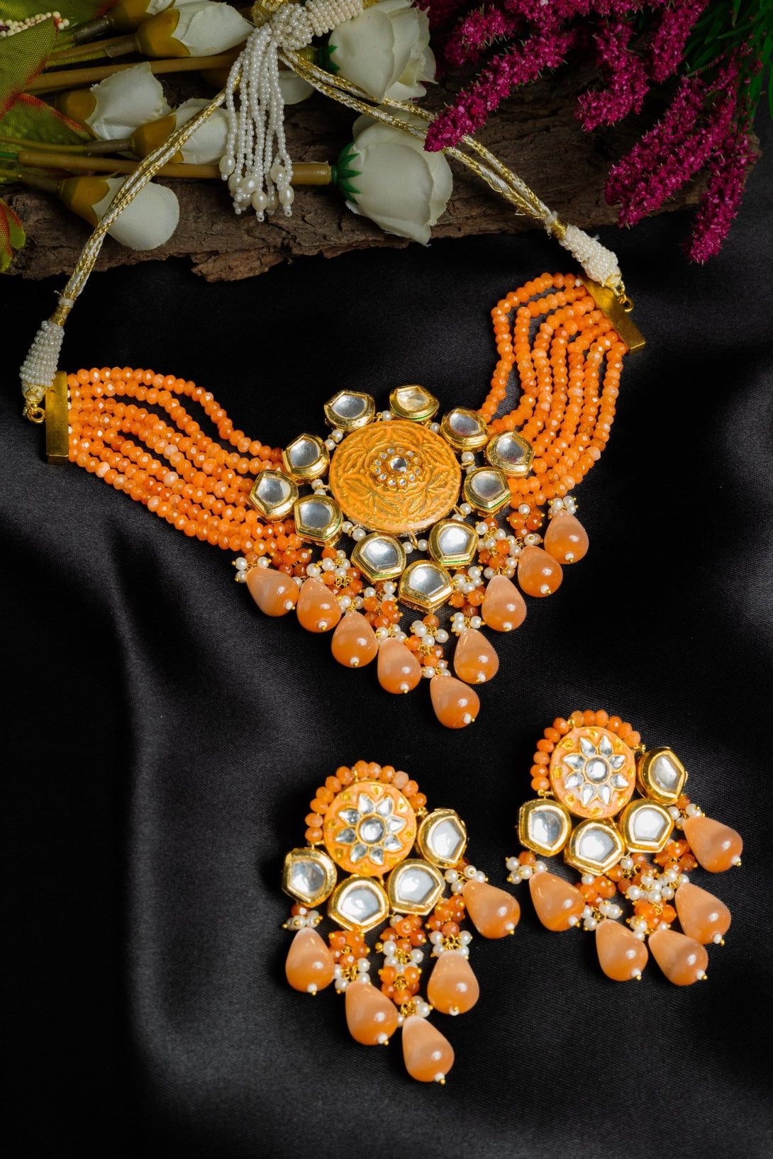 Kashish Coral Kundan Necklace Set - Pirohee by parul sharma