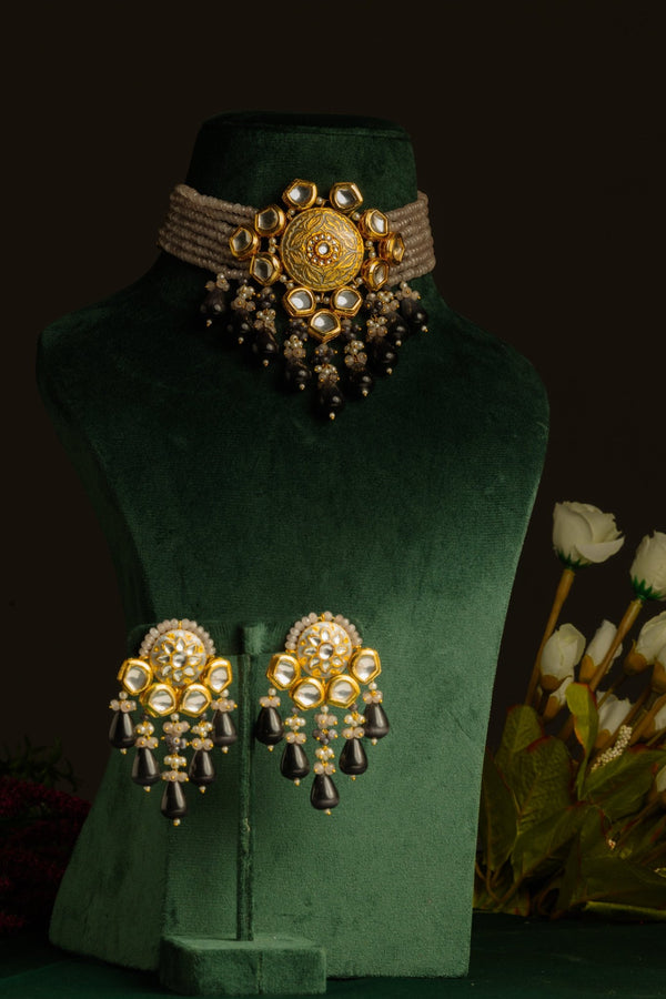 Kashish Grey Kundan Necklace Set - Pirohee by parul sharma