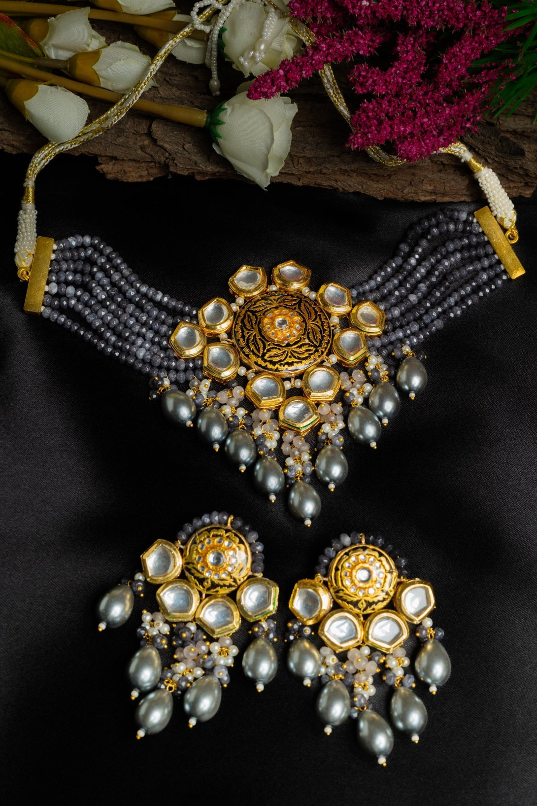 Kashish Kundan Black Necklace Set - Pirohee by parul sharma