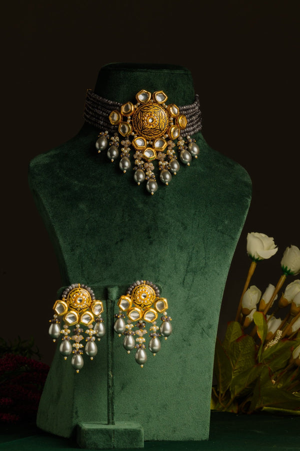 Kashish Kundan Black Necklace Set - Pirohee by parul sharma