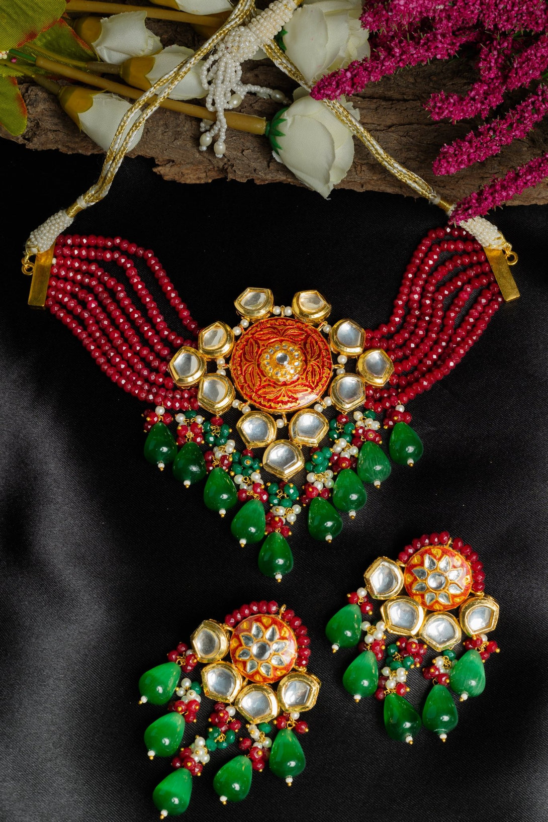 Kashish Kundan Maroon Necklace Set - Pirohee by parul sharma