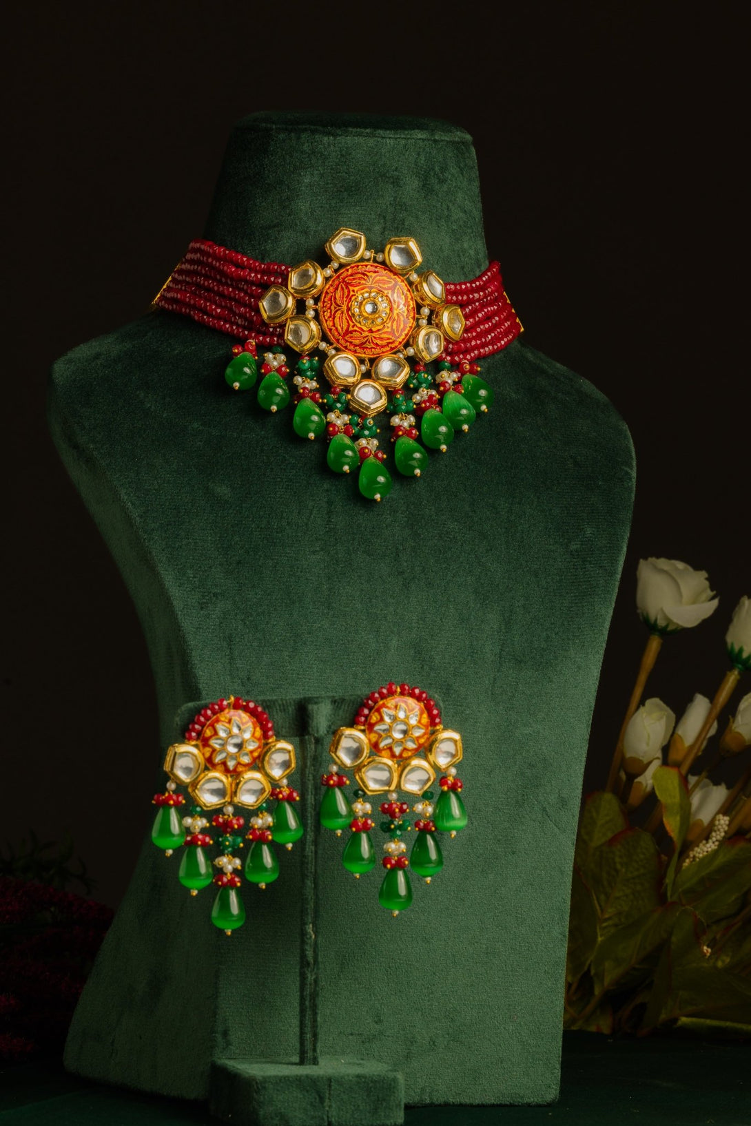 Kashish Kundan Maroon Necklace Set - Pirohee by parul sharma