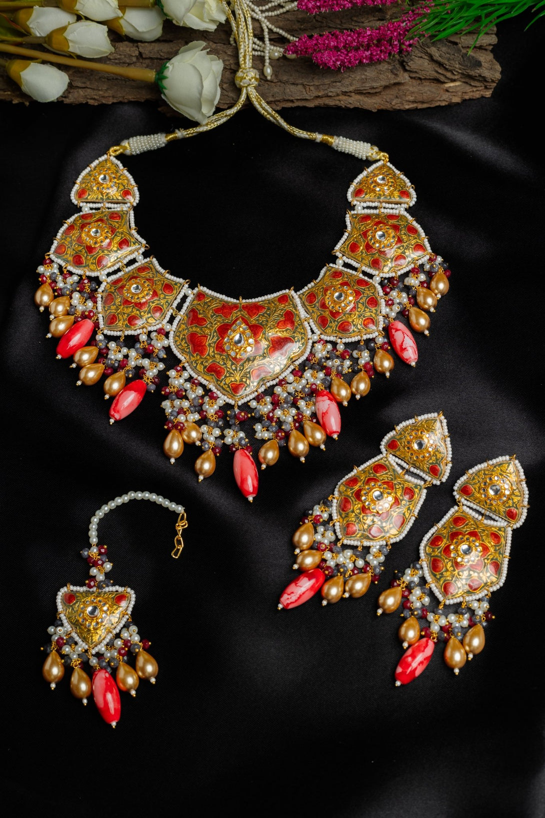 Mahjabeen Aquamarine & Maroon Bridal Set With Tika - Pirohee by parul sharma