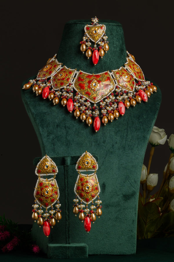 Mahjabeen Aquamarine & Maroon Bridal Set With Tika - Pirohee by parul sharma