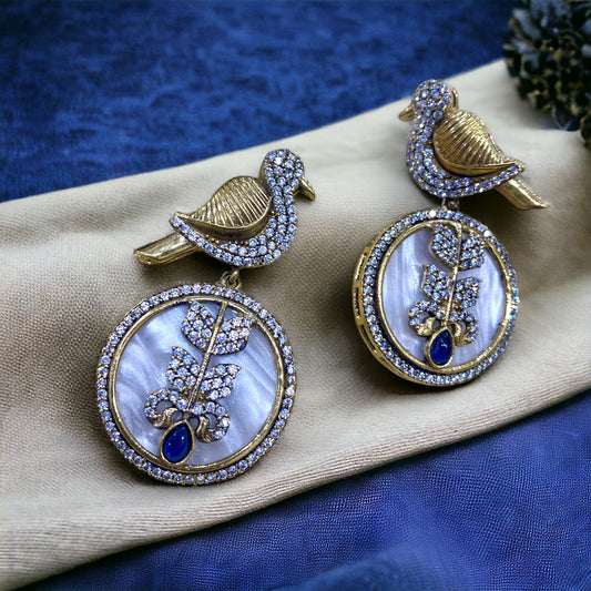 Miah Blue Mother Of Pearl Earrings - Pirohee by parul sharma