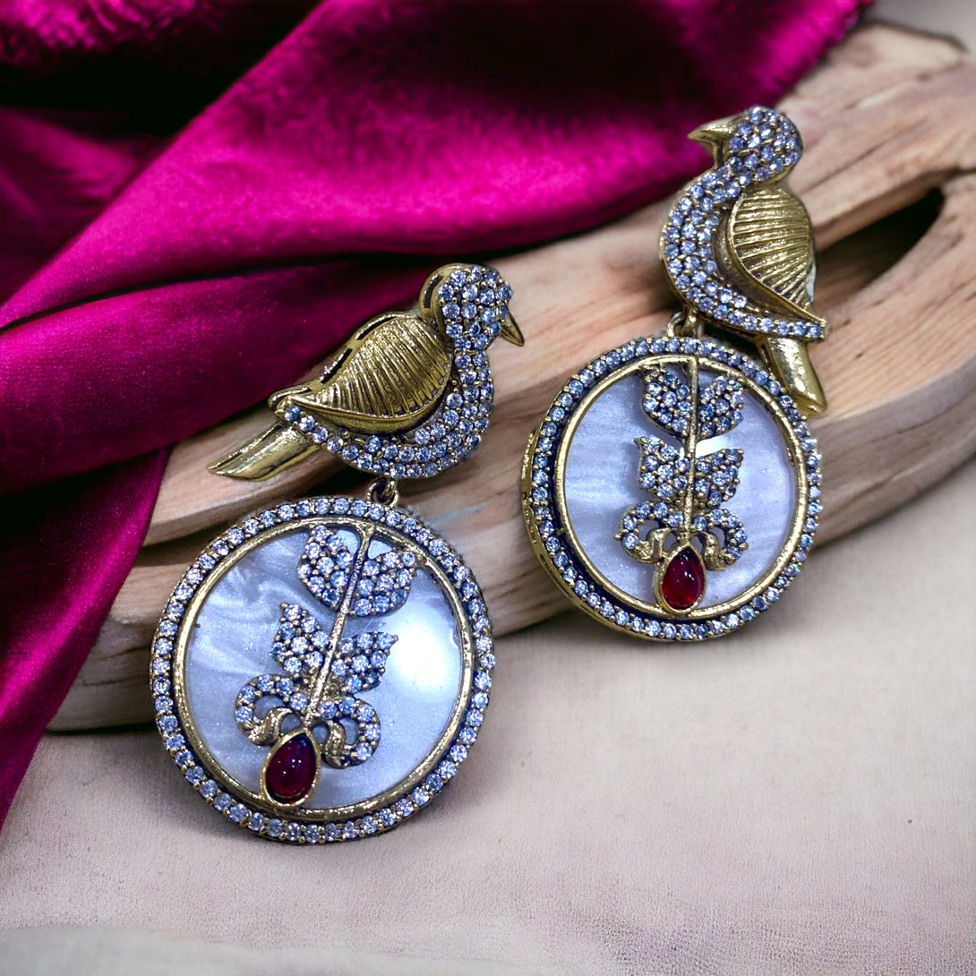 Miah Maroon Mother Of Pearl Earrings - Pirohee by parul sharma