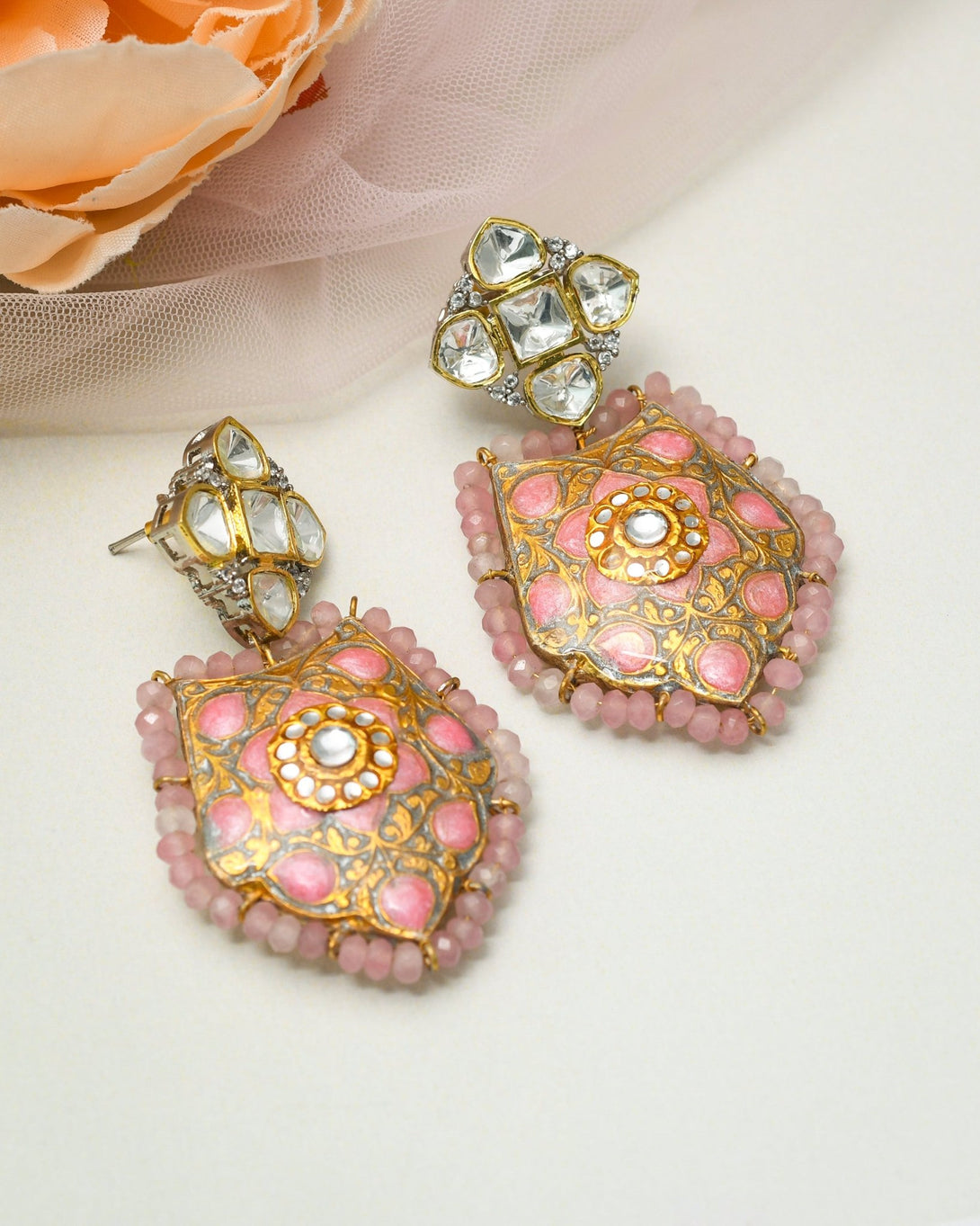 Mirha Pink Fusion Earrings - Pirohee by parul sharma