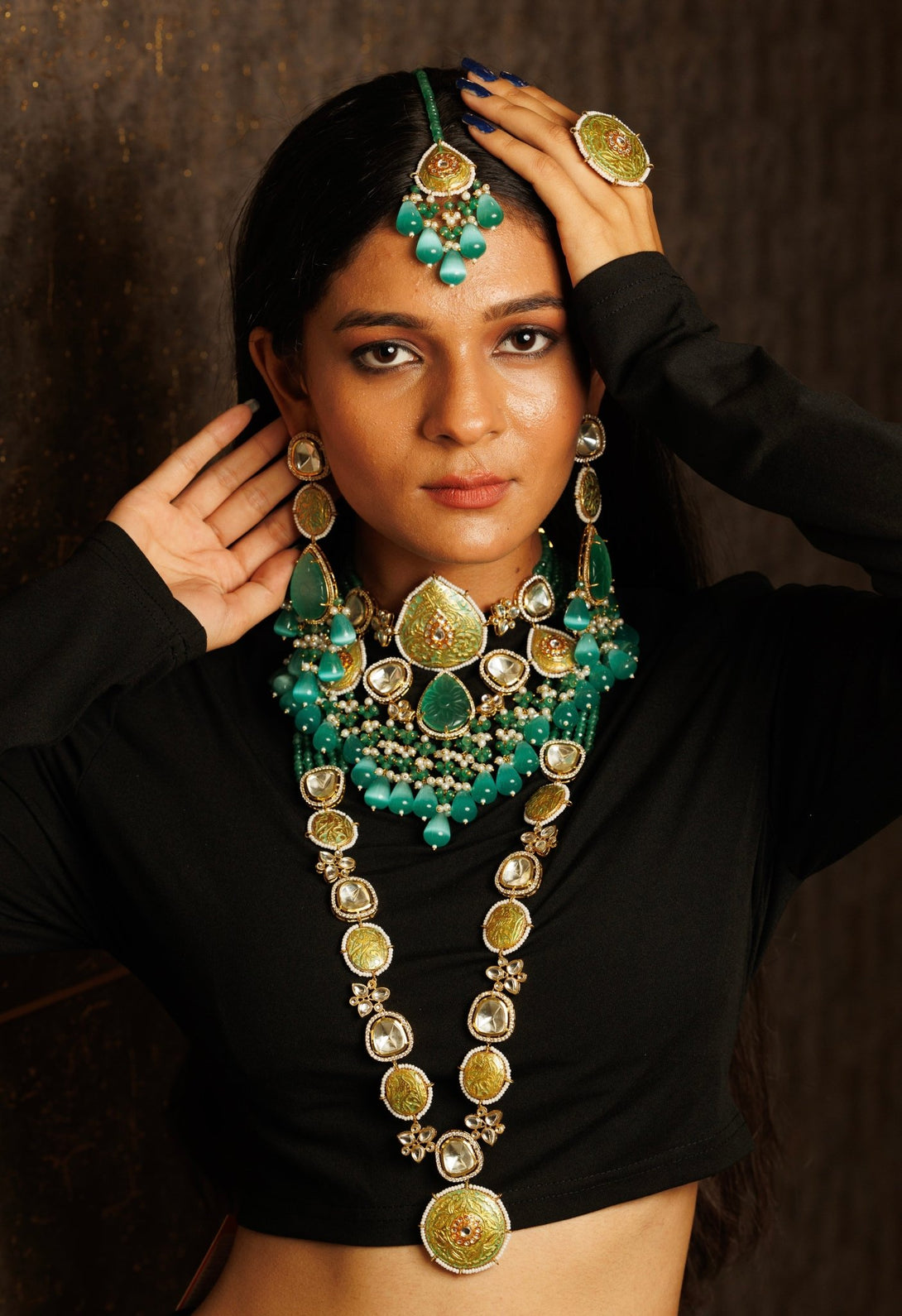 Nazaakat Aquamarine Bridal Necklace Set - Pirohee by parul sharma