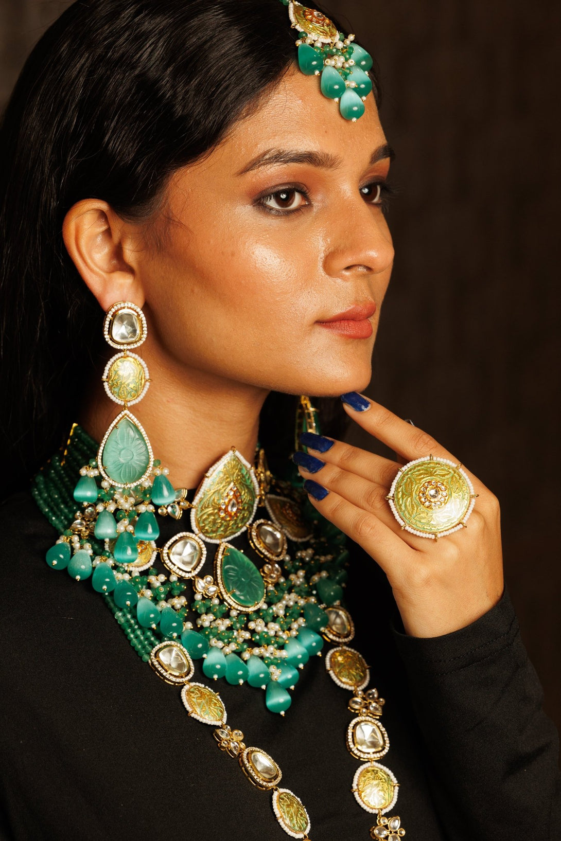 Nazaakat Aquamarine Bridal Necklace Set - Pirohee by parul sharma