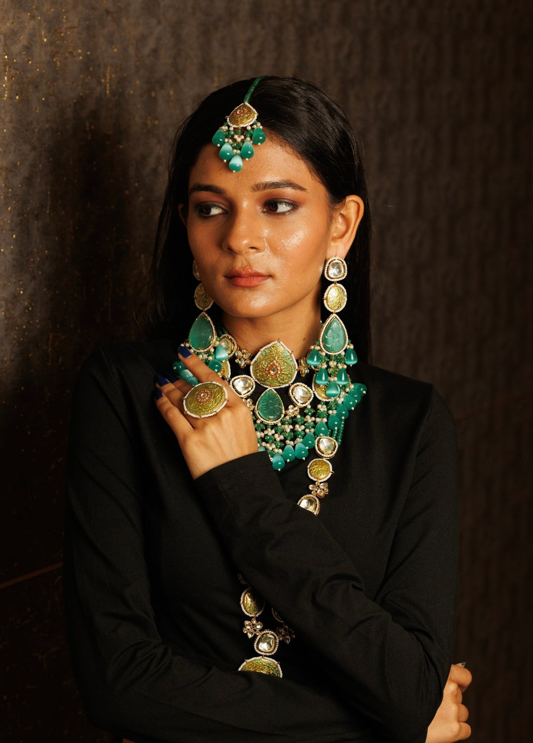 Nazaakat Aquamarine Bridal Necklace Set - Pirohee by parul sharma