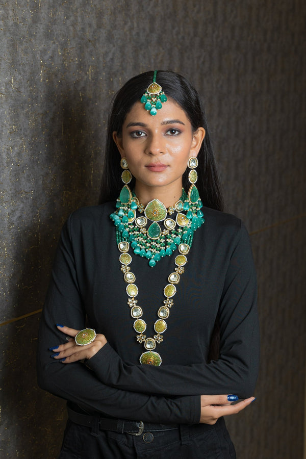 Nazaakat Aquamarine Bridal Necklace Set - Pirohee by parul sharma