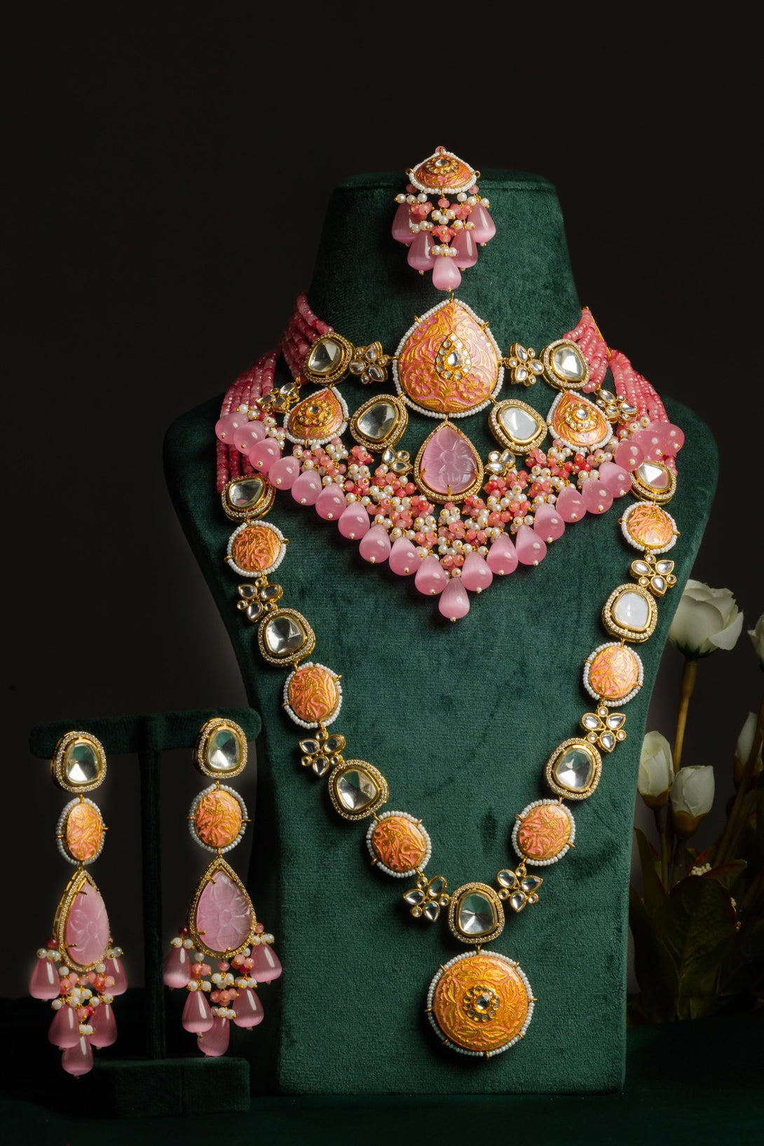 Nazaakat Lotus Pink Bridal Necklace Set - Pirohee by parul sharma