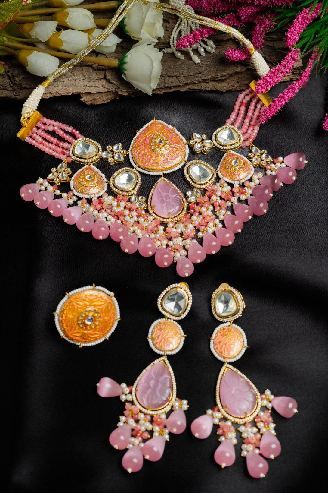 Nazaakat Lotus Pink Bridal Necklace Set - Pirohee by parul sharma