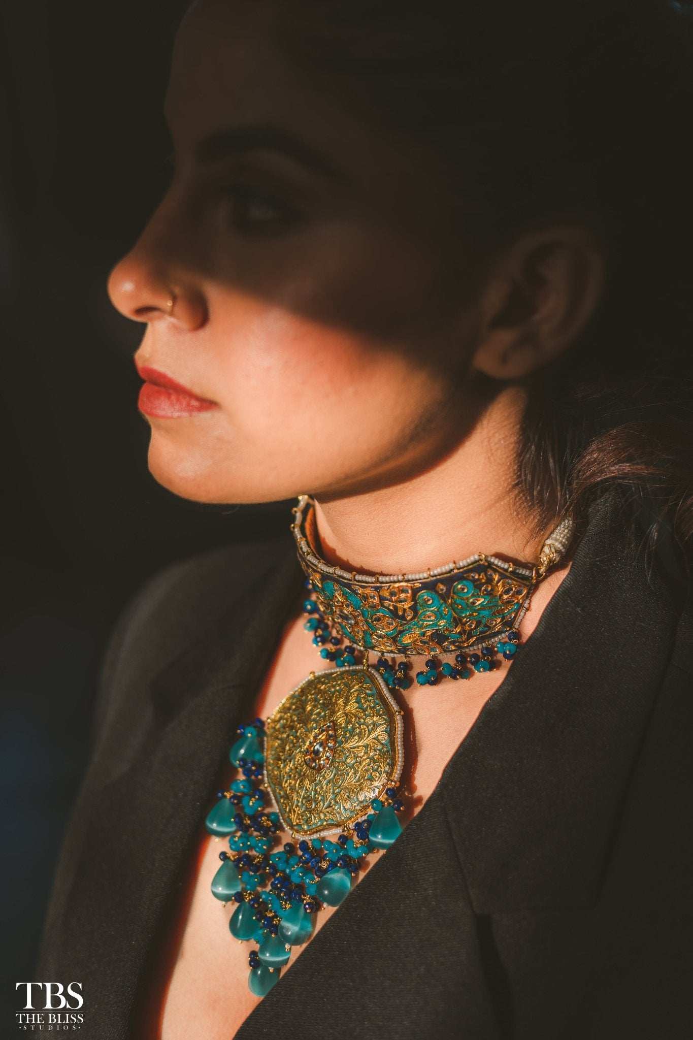 Noor Royal Blue Choker Style Meenakari Set - Pirohee by parul sharma