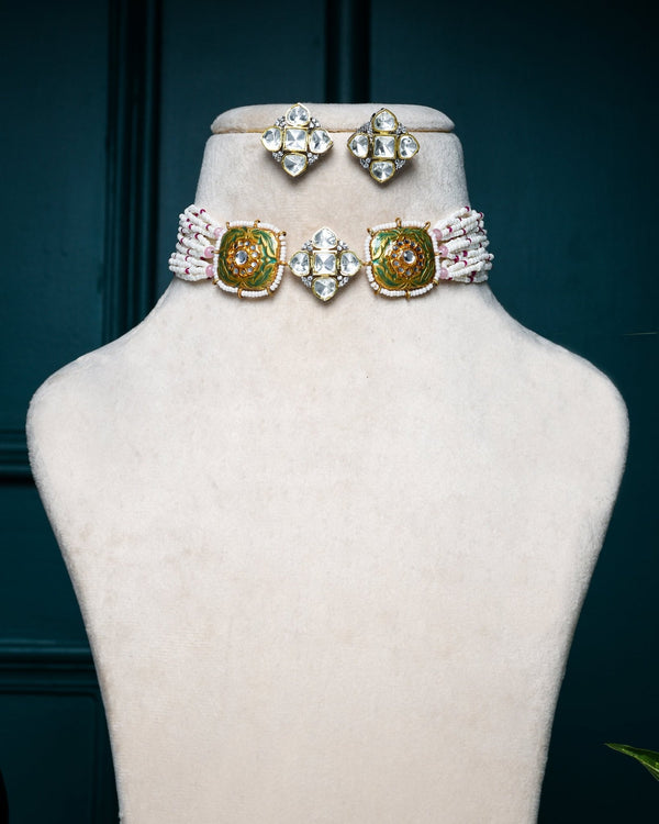 Noura Aquamarine Fusion Necklace Set - Pirohee by parul sharma