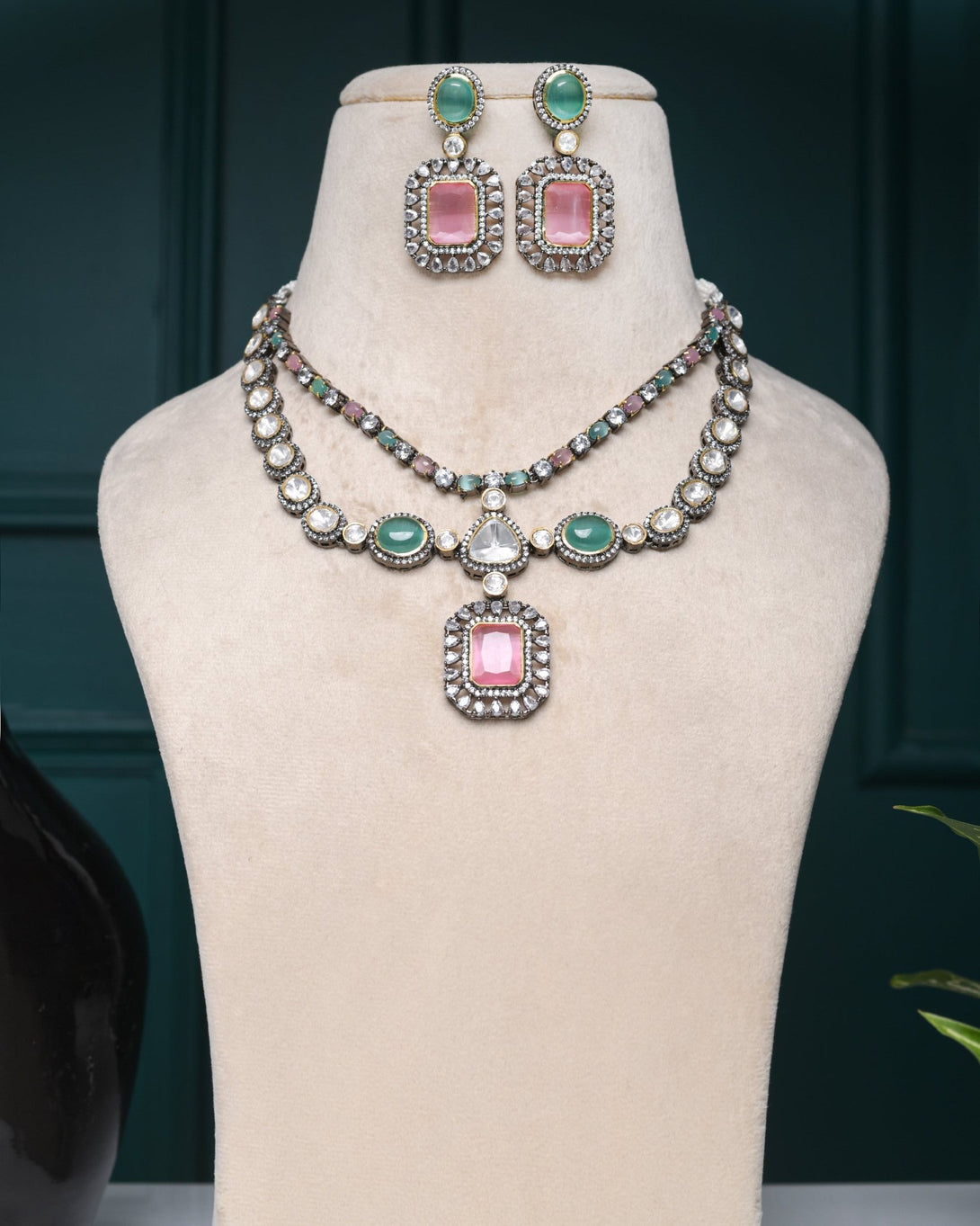 Pastel Dreams: Double Layer AD & Zirconia Necklace Set - Pirohee by parul sharma