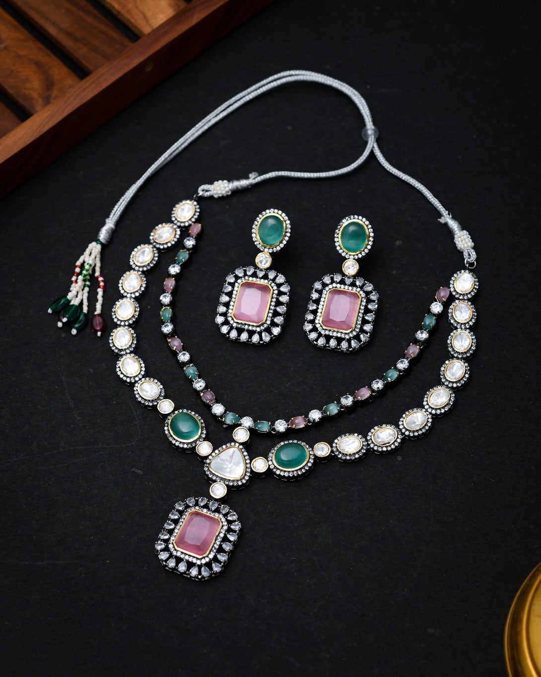 Pastel Dreams: Double Layer AD & Zirconia Necklace Set - Pirohee by parul sharma