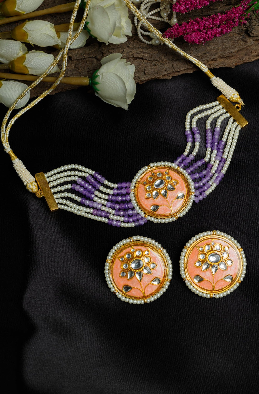 Radiant Coral Choker Set - Pirohee by parul sharma