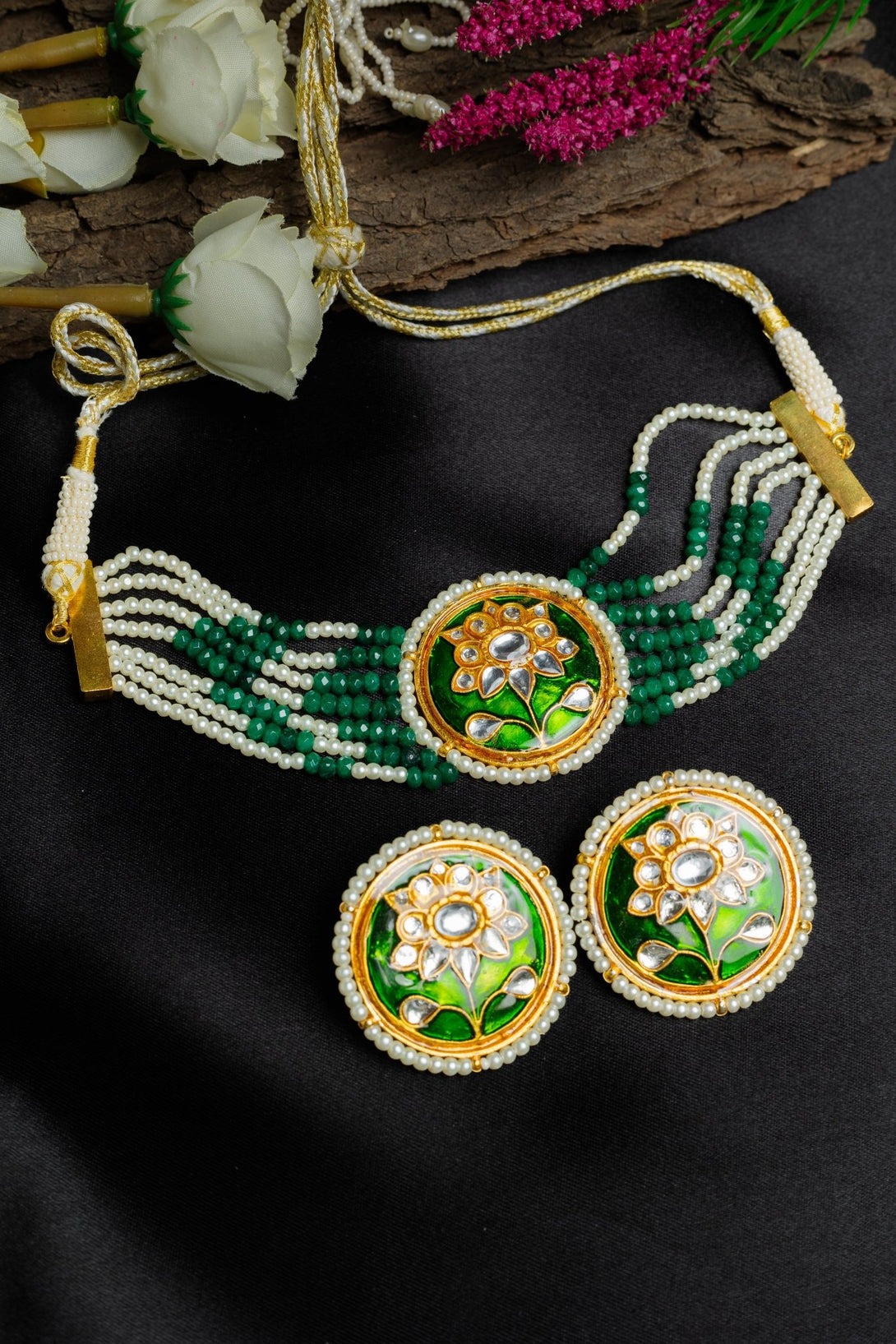 Radiant Emerald Green Choker Set - Pirohee by parul sharma