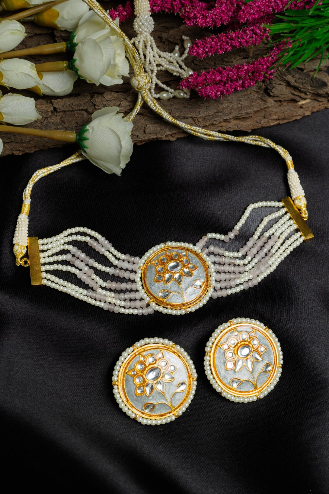 Radiant Moon Grey Choker Set - Pirohee by parul sharma