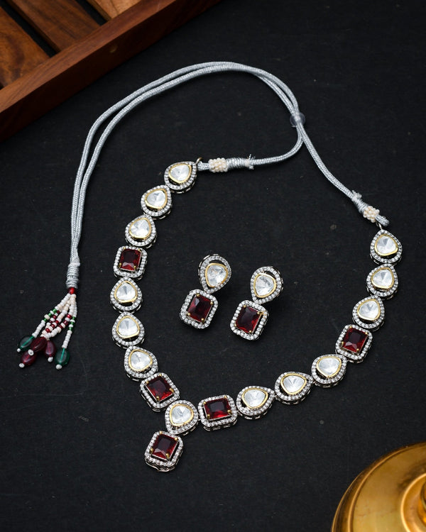 Radiant Royalty: Ruby Red AD Necklace Set - Pirohee by parul sharma