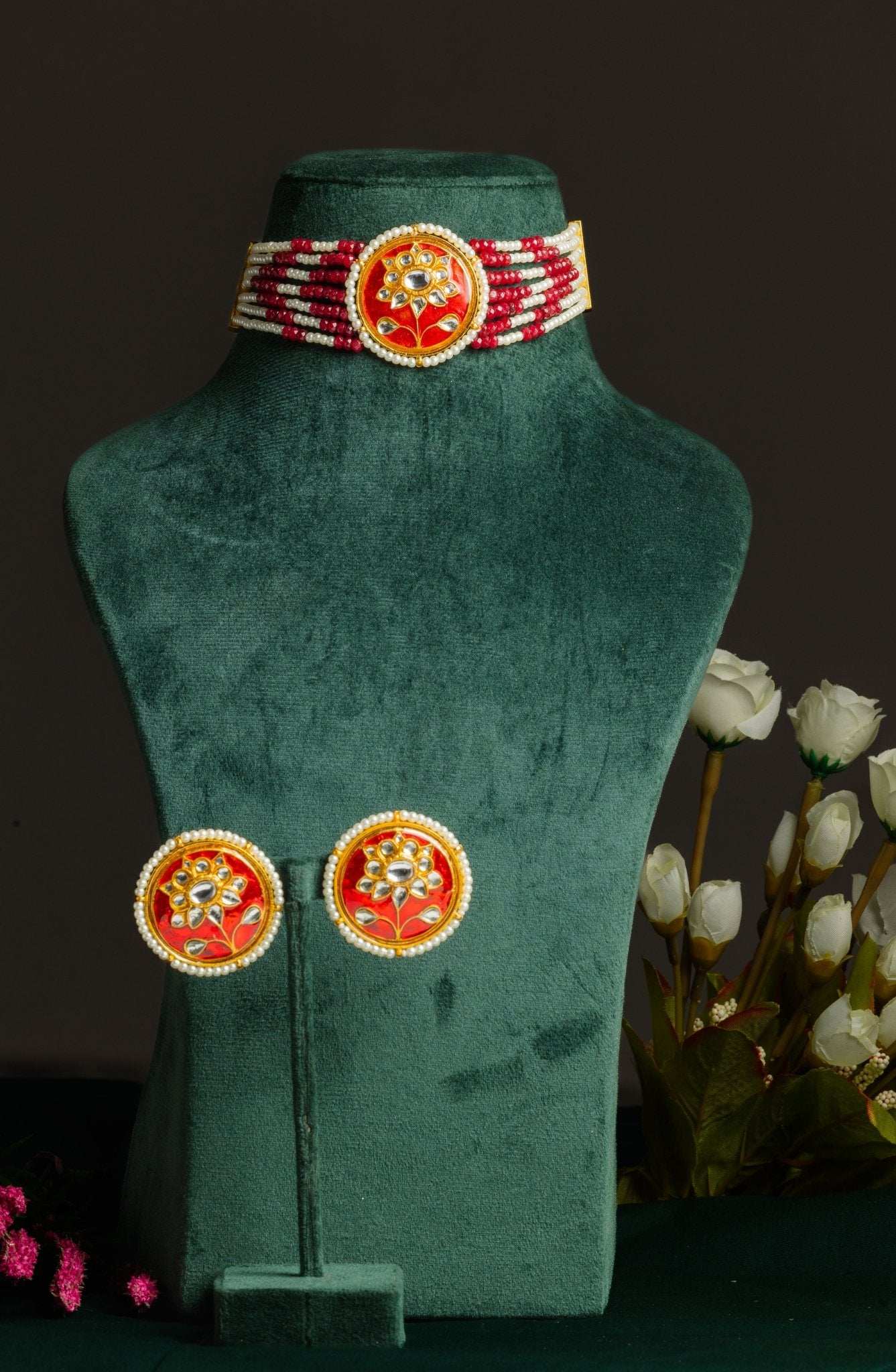 Radiant Ruby Red Choker Set - Pirohee by parul sharma