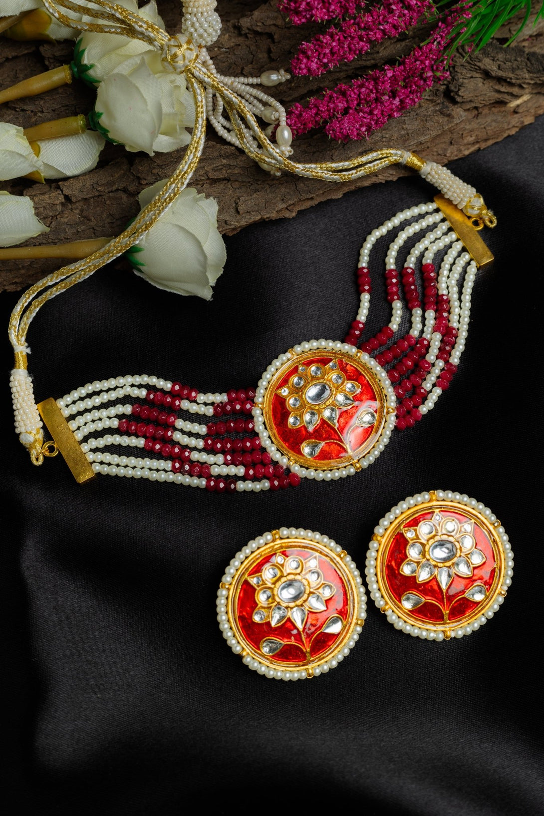 Radiant Ruby Red Choker Set - Pirohee by parul sharma