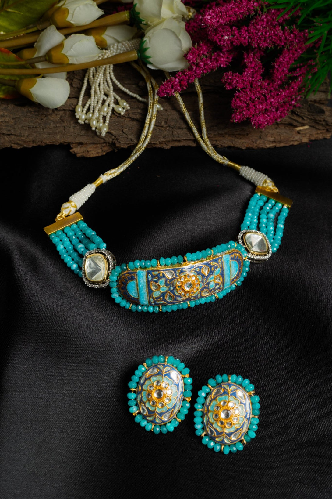 Ravishing Turquoise Polki Choker Set - Pirohee by parul sharma