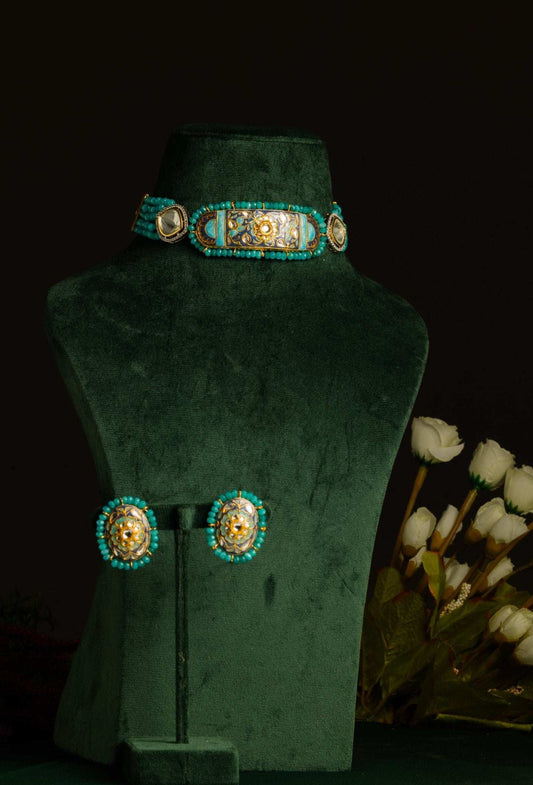 Ravishing Turquoise Polki Choker Set - Pirohee by parul sharma