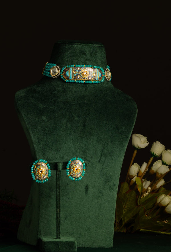 Ravishing Turquoise Polki Choker Set - Pirohee by parul sharma