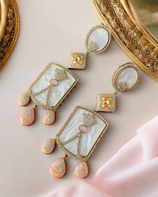 Riana Coral Mother of Pearl Fusion Earrings - Pirohee by parul sharma