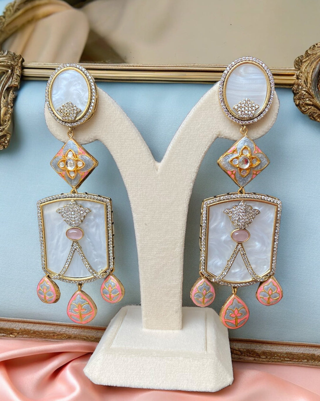 Riana Coral Mother of Pearl Fusion Earrings - Pirohee by parul sharma