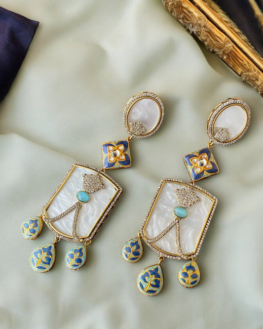 Riana Turquoise Mother of Pearl Fusion Earrings - Pirohee by parul sharma