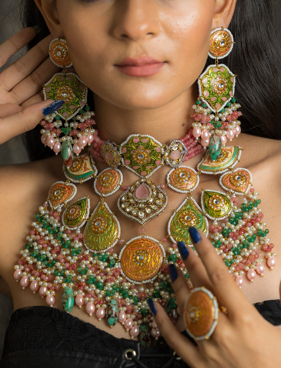 Riwayat Multicolour Bridal Set With Tika & Ring - Pirohee by parul sharma