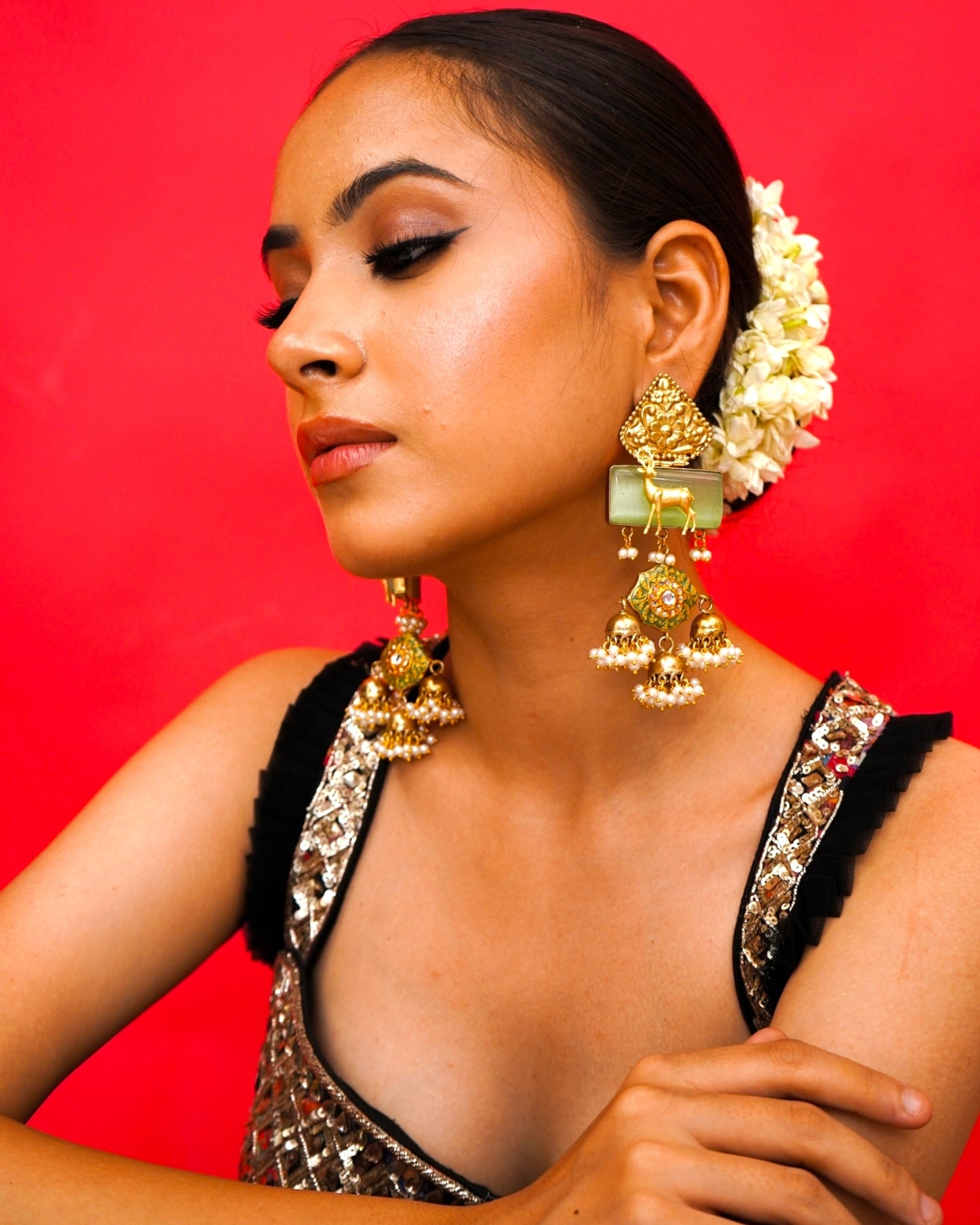 Fiza Mint Fusion Jhumka Earrings