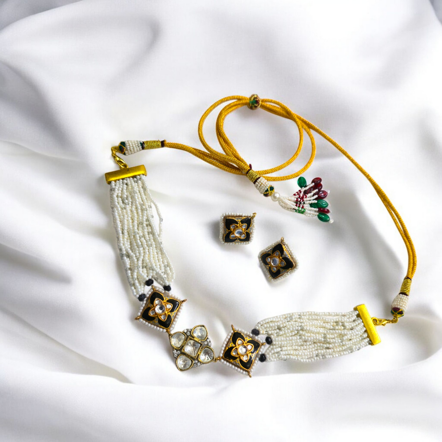 Tavisha Black Meenakari Charm Necklace Set