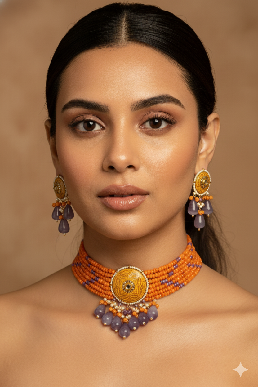 Rangmehal Coral Amethyst Set