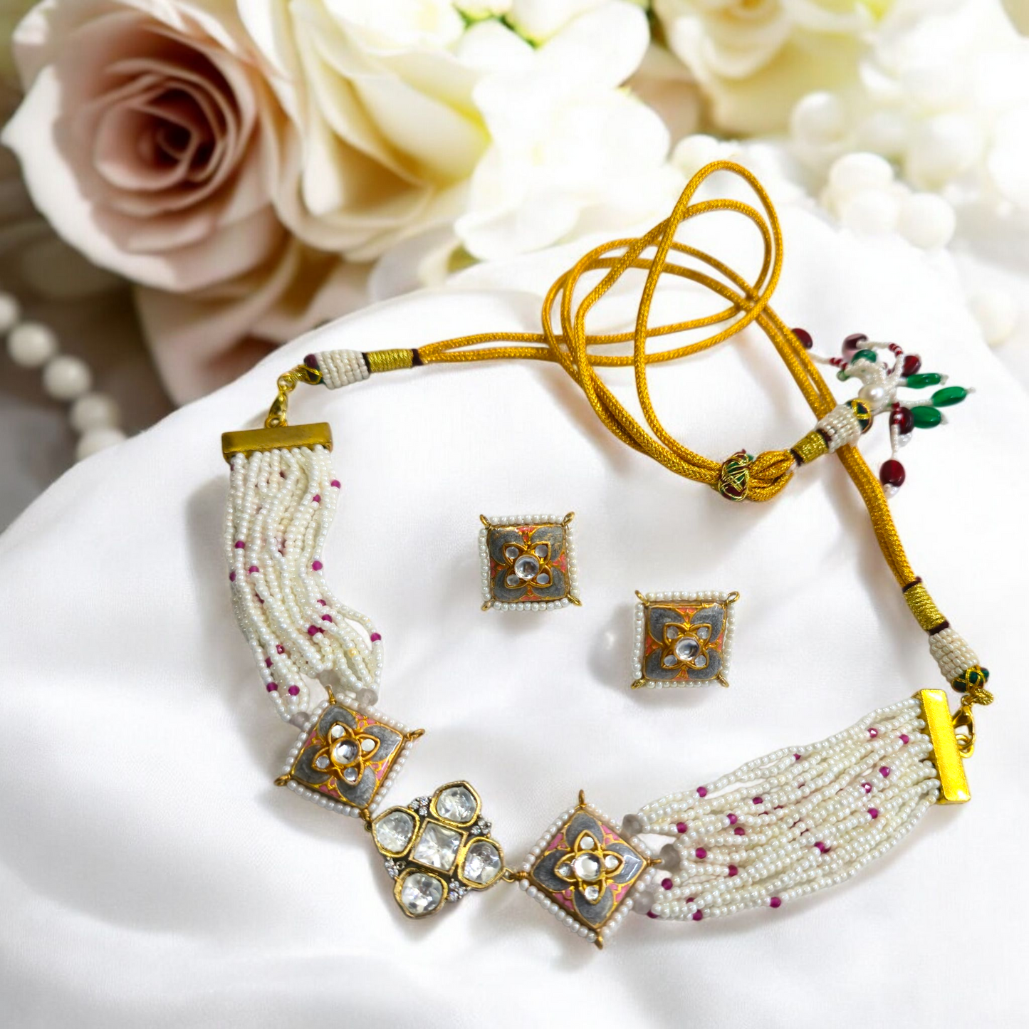 Tavisha Grey Meenakari Charm Necklace Set
