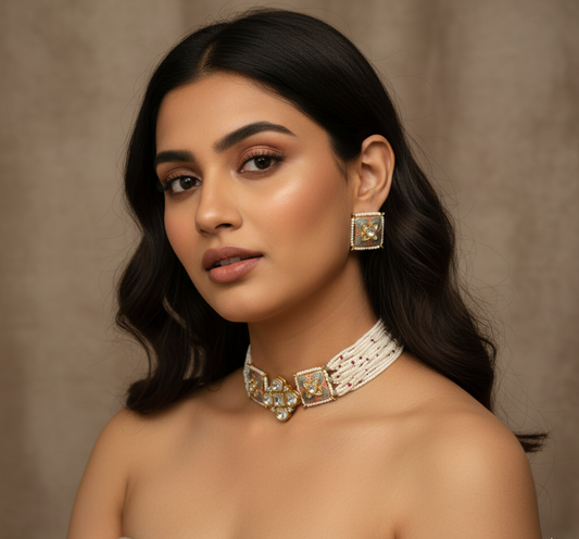 Tavisha Grey Meenakari Charm Necklace Set