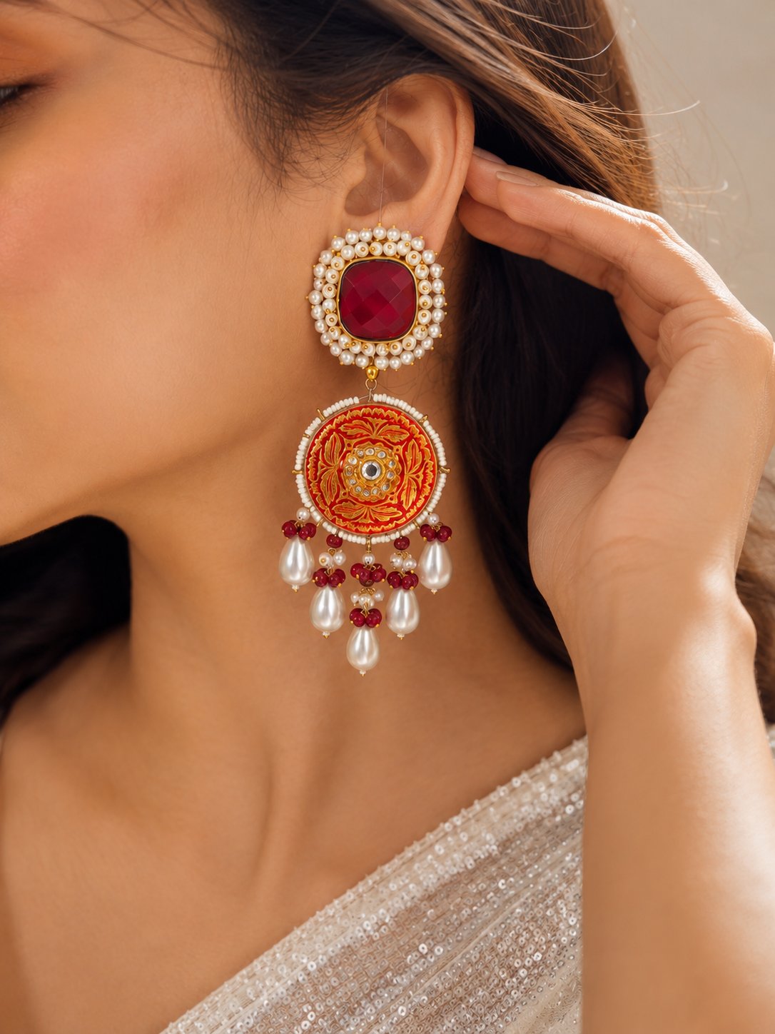 Rangrez Ruby Pearl Earrings