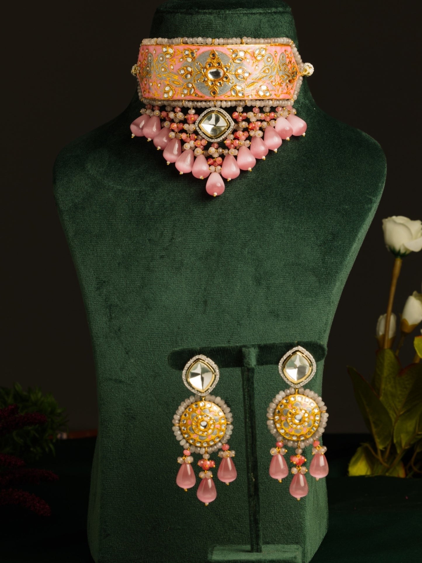 Ruhaniyat Carnation Pink Choker Necklace Set